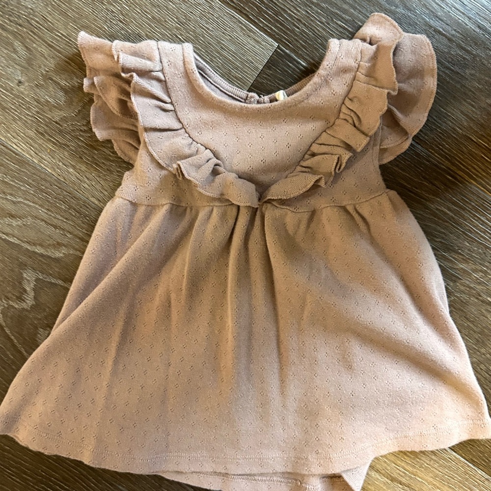 Ruffled Tan/Mauve Baby Dress